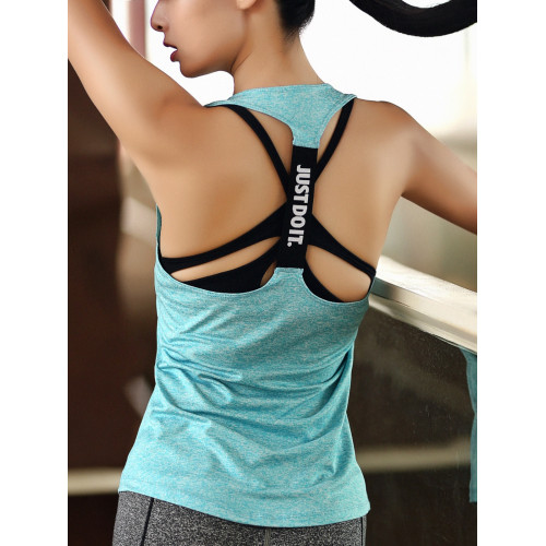 奔跑希希 速乾運動無袖背心女夏季薄款透氣字母背心瑜珈跳操跑步