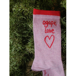 VM香草山. Agape love系列粉紅愛心刺綉中筒襪子男女同款原創設計
