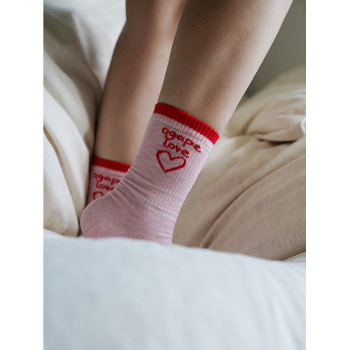 VM香草山. Agape love系列粉紅愛心刺綉中筒襪子男女同款原創設計 VM香草山. Agape love系列粉紅愛心刺綉中筒襪子男女同款原創設計