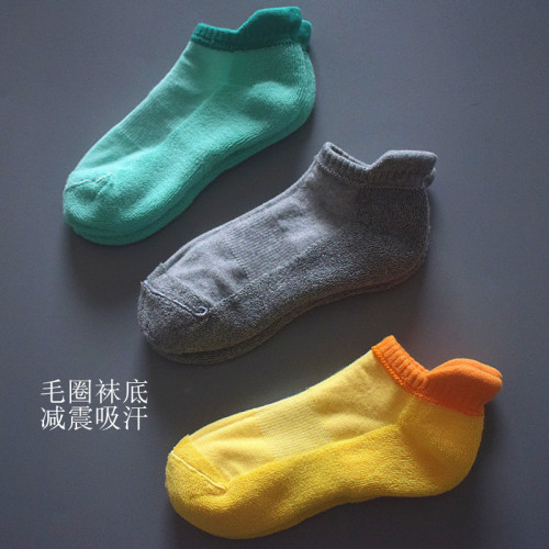 毛巾底運動短襪加厚毛圈黑白男純棉出口日本吸溼跑步船襪子女