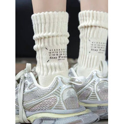 日系粗線襪子男女中長筒復古工裝純棉秋冬季字母ins潮情侶堆堆襪