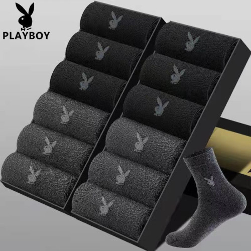 花花公子男士襪子棉襪春秋短襪抗菌防臭全棉中筒男襪秋冬黑色長襪