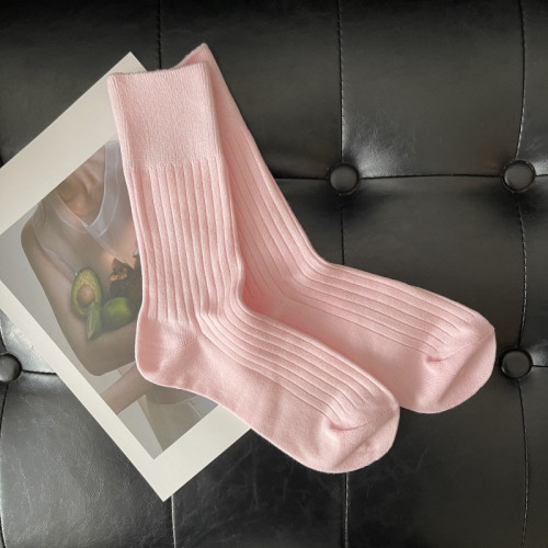 高羅口雙針寬條淡粉長襪日系純色女襪 高羅口雙針寬條淡粉長襪日系純色女襪