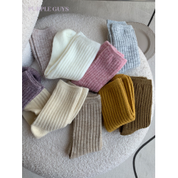 purple guys竪條羊毛襪子女冬季加厚純棉日系ins中筒襪保暖地板襪