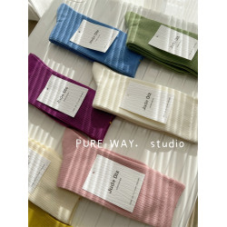 高級原創抗起球精梳純棉無骨韓國純色雙針竪條堆堆襪子女中高長筒