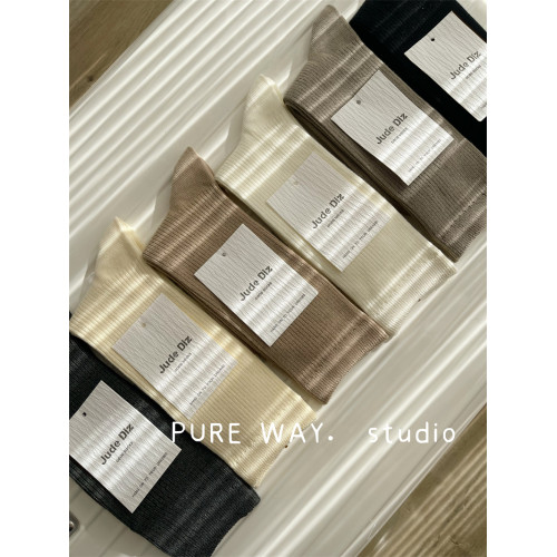 高級原創抗起球精梳純棉無骨韓國純色雙針竪條堆堆襪子女中高長筒