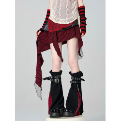 亞文化黑紅辣妹濶腿襪套y2k拉鍊設計jk堆牛仔搖滾龐克皮帶腿套靴