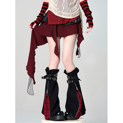 亞文化黑紅辣妹濶腿襪套y2k拉鍊設計jk堆牛仔搖滾龐克皮帶腿套靴 亞文化黑紅辣妹濶腿襪套y2k拉鍊設計jk堆牛仔搖滾龐克皮帶腿套靴