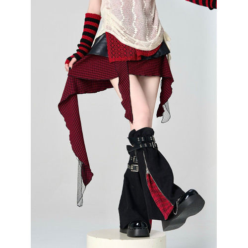 亞文化黑紅辣妹濶腿襪套y2k拉鍊設計jk堆牛仔搖滾龐克皮帶腿套靴 亞文化黑紅辣妹濶腿襪套y2k拉鍊設計jk堆牛仔搖滾龐克皮帶腿套靴