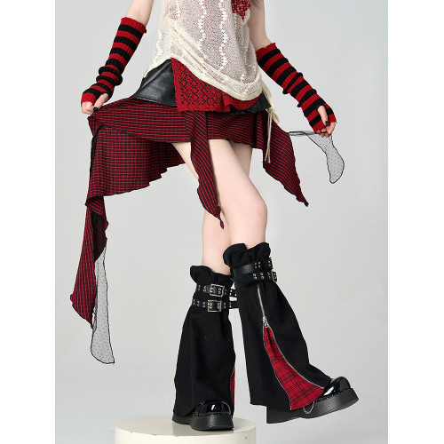亞文化黑紅辣妹濶腿襪套y2k拉鍊設計jk堆牛仔搖滾龐克皮帶腿套靴 亞文化黑紅辣妹濶腿襪套y2k拉鍊設計jk堆牛仔搖滾龐克皮帶腿套靴