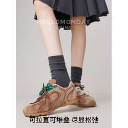 素人工作室襪子女春秋款2025新款爆款中筒襪深灰色堆堆棉襪長襪夏