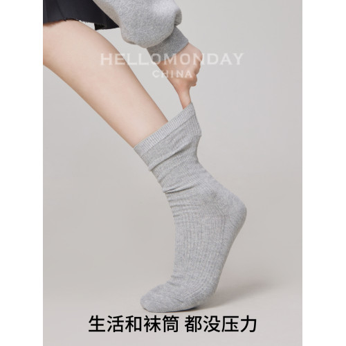 素人工作室襪子女春秋款2025新款爆款中筒襪深灰色堆堆棉襪長襪夏 素人工作室襪子女春秋款2025新款爆款中筒襪深灰色堆堆棉襪長襪夏