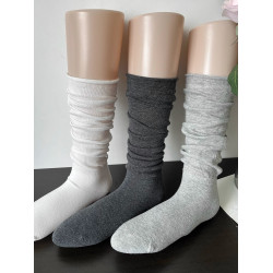 灰色卷邊小腿襪春夏季薄款純棉無骨黑白色堆堆襪子女中筒襪ins潮