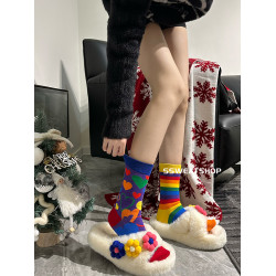 SSWEATSHOP  AB卡通不對稱創意情侶街頭風撞色鴛鴦ins中筒潮襪女