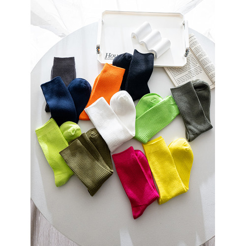 餘文樂同款襪子百搭復古軍事風粗線運動男襪子熒光綠中筒女棉襪子