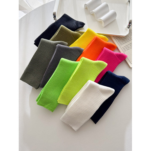 餘文樂同款襪子百搭復古軍事風粗線運動男襪子熒光綠中筒女棉襪子