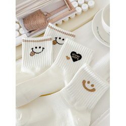 5雙襪子女中筒襪奶白秋季韓版卡通ins潮春秋運動中腰秋冬女生外穿