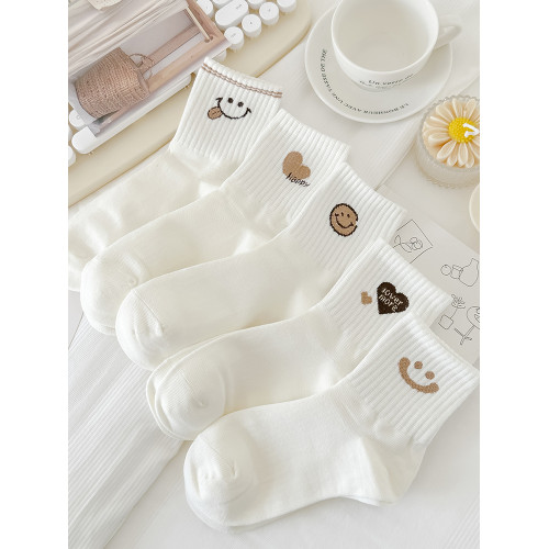 5雙襪子女中筒襪奶白秋季韓版卡通ins潮春秋運動中腰秋冬女生外穿 5雙襪子女中筒襪奶白秋季韓版卡通ins潮春秋運動中腰秋冬女生外穿