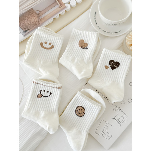 5雙襪子女中筒襪奶白秋季韓版卡通ins潮春秋運動中腰秋冬女生外穿 5雙襪子女中筒襪奶白秋季韓版卡通ins潮春秋運動中腰秋冬女生外穿