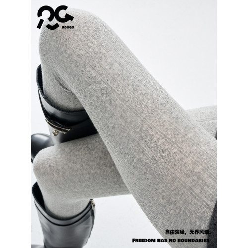 Rougo羅口麻花紋淺灰色連褲襪女春秋加絨加厚打底褲襪保暖不掉檔 Rougo羅口麻花紋淺灰色連褲襪女春秋加絨加厚打底褲襪保暖不掉檔