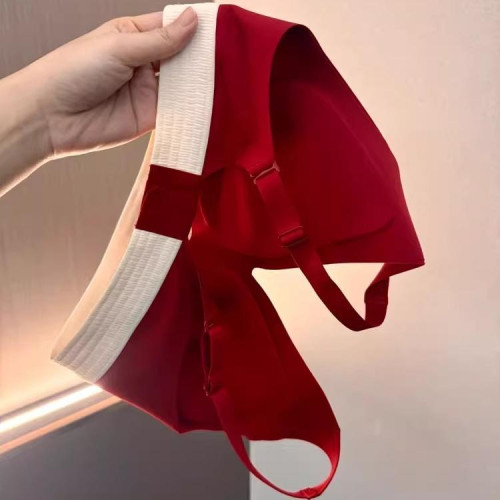 薄款無痕紅色內衣女小胸聚攏無鋼圈收副乳固定杯運動提拉文胸套裝 薄款無痕紅色內衣女小胸聚攏無鋼圈收副乳固定杯運動提拉文胸套裝