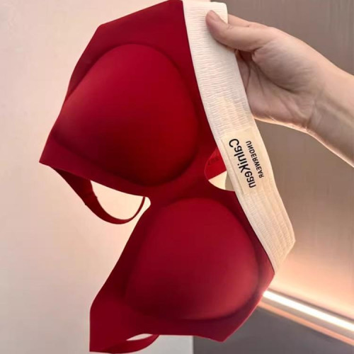 薄款無痕紅色內衣女小胸聚攏無鋼圈收副乳固定杯運動提拉文胸套裝 薄款無痕紅色內衣女小胸聚攏無鋼圈收副乳固定杯運動提拉文胸套裝