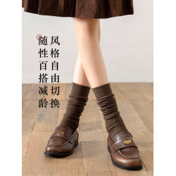 長筒小腿襪子女士秋冬季加長顯瘦保暖黑色棉襪長襪100%純棉堆堆襪