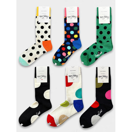 Happysocks中長筒襪子女經典爆款彩色波點潮時尚百搭可愛四季款棉