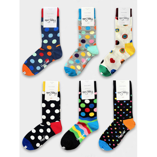 Happysocks中長筒襪子女經典爆款彩色波點潮時尚百搭可愛四季款棉