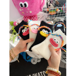 個性搞怪醜萌可愛毛線紥辮大嘴中高筒潮襪配鯊魚褲外穿長筒兒童襪