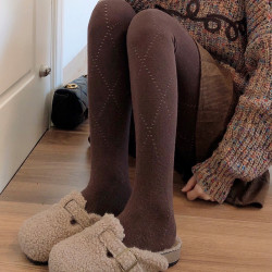 菸灰色連褲襪2024秋冬款棉質菱形鏤空咖啡色打底褲襪顯瘦淺灰絲襪