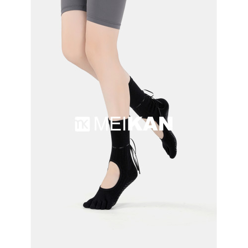 MEIKAN瑜珈襪子露背運動防滑襪中筒襪子女個性抽繩絲帶黑白地板襪 MEIKAN瑜珈襪子露背運動防滑襪中筒襪子女個性抽繩絲帶黑白地板襪