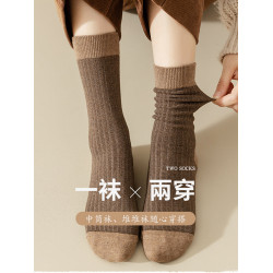 長襪女純棉秋冬堆堆襪中筒諸暨日系學院風外穿撞色春秋長筒襪子潮
