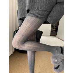 miu風薄款微透灰色連褲襪子女粗細條紋顯瘦透視直腳跟外穿打底襪