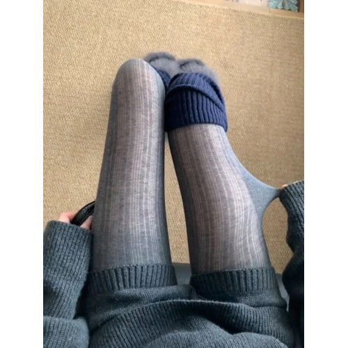 miu風薄款微透灰色連褲襪子女粗細條紋顯瘦透視直腳跟外穿打底襪 miu風薄款微透灰色連褲襪子女粗細條紋顯瘦透視直腳跟外穿打底襪