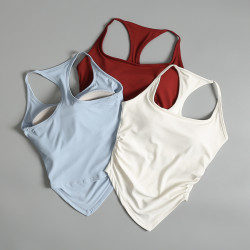 一體式運動背心女秋固定杯跑步工字美背防震聚攏褶皺健身文胸外穿