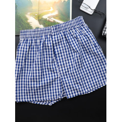 三條裝阿羅褲男士純棉格子大碼家居四角內褲寬松舒適開叉平角褲