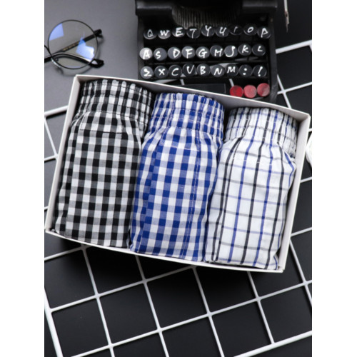 三條裝阿羅褲男士純棉格子大碼家居四角內褲寬松舒適開叉平角褲 三條裝阿羅褲男士純棉格子大碼家居四角內褲寬松舒適開叉平角褲