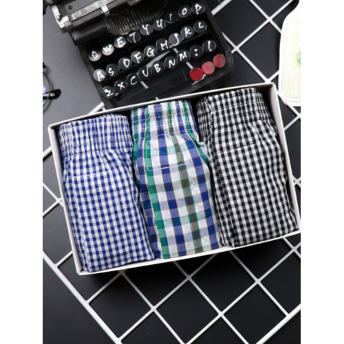 三條裝阿羅褲男士純棉格子大碼家居四角內褲寬松舒適開叉平角褲 三條裝阿羅褲男士純棉格子大碼家居四角內褲寬松舒適開叉平角褲