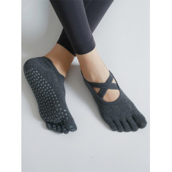 交叉系帶瑜珈襪子防滑專業女五指襪純棉防滑襪普拉提健身訓練襪