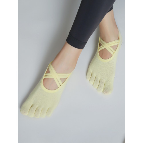 交叉系帶瑜珈襪子防滑專業女五指襪純棉防滑襪普拉提健身訓練襪 交叉系帶瑜珈襪子防滑專業女五指襪純棉防滑襪普拉提健身訓練襪