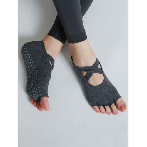 交叉系帶瑜珈襪子防滑專業女五指襪純棉防滑襪普拉提健身訓練襪 交叉系帶瑜珈襪子防滑專業女五指襪純棉防滑襪普拉提健身訓練襪