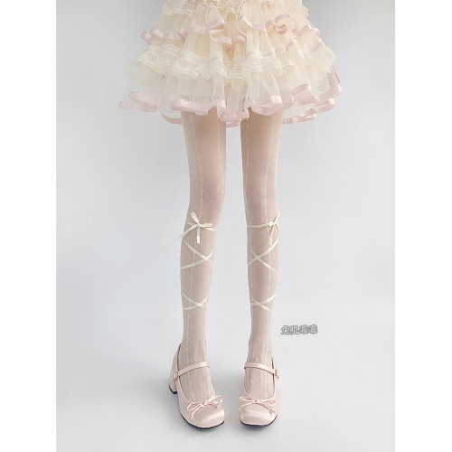 甜美洛麗塔奶白色連褲襪蕾絲提花芭蕾風黑絲襪女薄款打底襪防勾絲 甜美洛麗塔奶白色連褲襪蕾絲提花芭蕾風黑絲襪女薄款打底襪防勾絲