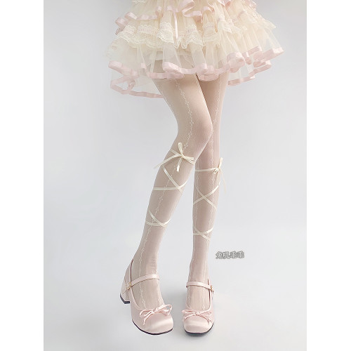 甜美洛麗塔奶白色連褲襪蕾絲提花芭蕾風黑絲襪女薄款打底襪防勾絲 甜美洛麗塔奶白色連褲襪蕾絲提花芭蕾風黑絲襪女薄款打底襪防勾絲