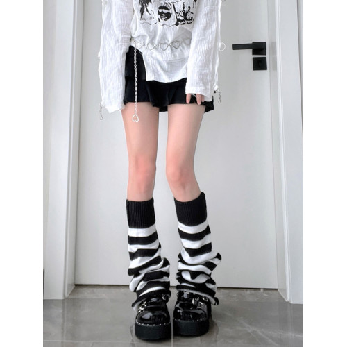 灰黑條紋喇叭襪套y2k亞文化千禧辣妹秋冬jk針織小腿堆堆襪腿套 灰黑條紋喇叭襪套y2k亞文化千禧辣妹秋冬jk針織小腿堆堆襪腿套