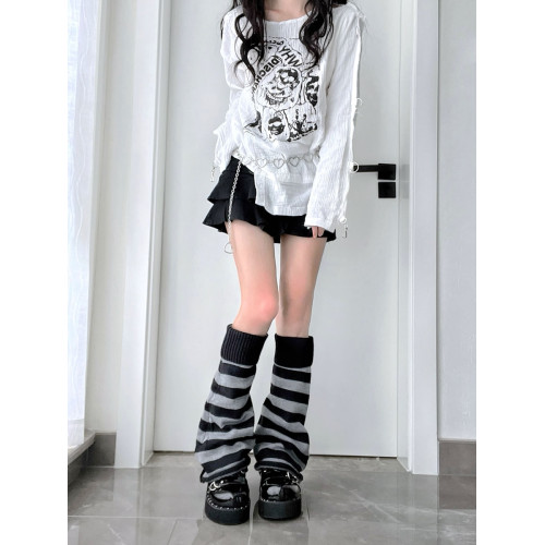 灰黑條紋喇叭襪套y2k亞文化千禧辣妹秋冬jk針織小腿堆堆襪腿套 灰黑條紋喇叭襪套y2k亞文化千禧辣妹秋冬jk針織小腿堆堆襪腿套