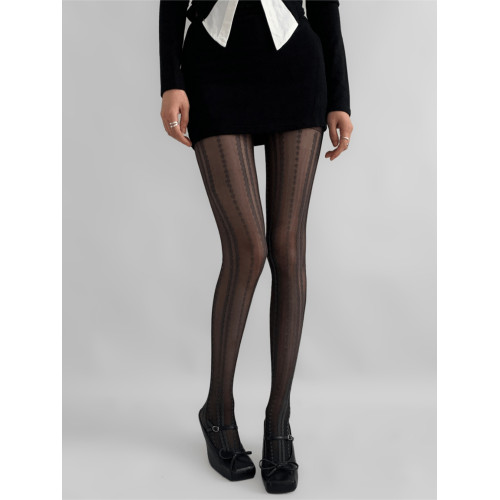 夜間教習室提花黑色絲襪女春秋竪條紋性感黑絲防勾絲打底襪子白絲 夜間教習室提花黑色絲襪女春秋竪條紋性感黑絲防勾絲打底襪子白絲