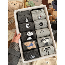 新款灰色襪子女中筒襪ins潮純棉秋冬日系可愛卡通女生長筒襪長襪