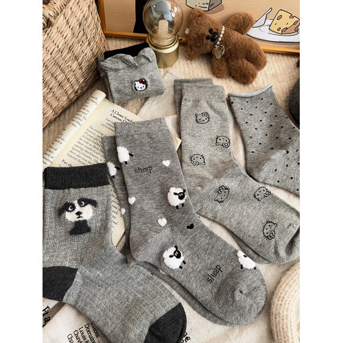 新款灰色襪子女中筒襪ins潮純棉秋冬日系可愛卡通女生長筒襪長襪 新款灰色襪子女中筒襪ins潮純棉秋冬日系可愛卡通女生長筒襪長襪