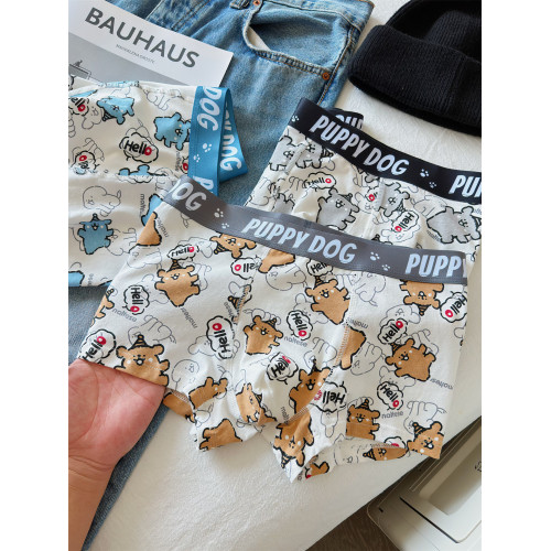 [頑皮小狗]男士內褲純棉薄款青少年卡通四角褲抑菌運動平角褲短褲